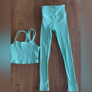 CARBON38 Ribbed 7/8 Legging with matching bra crop top in green